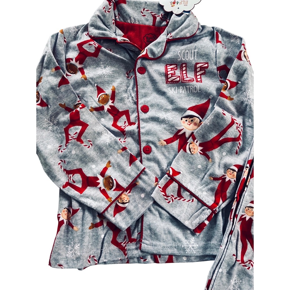 Elf on the Shelf Scout Elf Ski Patrol Pajamas Gray Red Fleece Kids Size 6 NWT - Picture 3 of 7